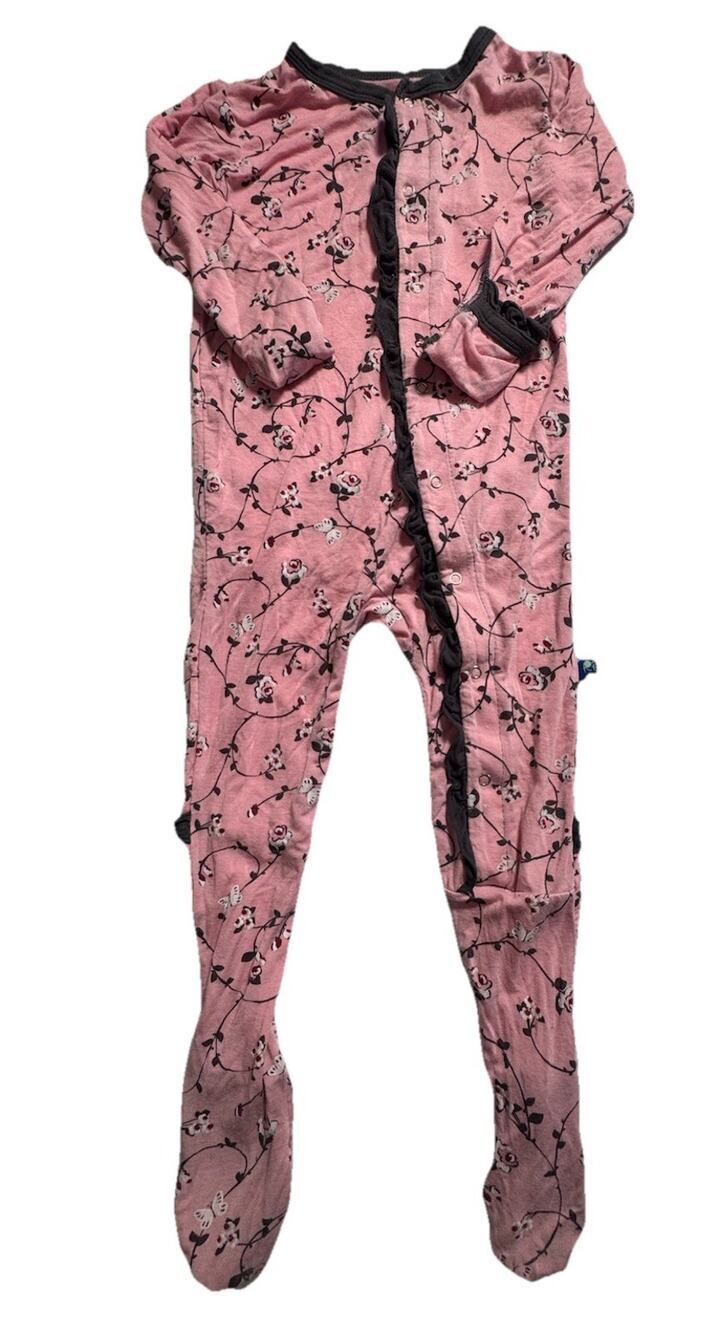 Kickee Pants 18-24 Months Pink Floral Footed Sleeper Bamboo Viscose Ruffle
